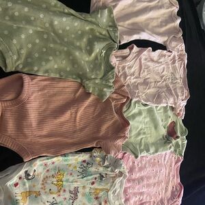 Set of Baby Girl Onesies in Pink, Green, Cream